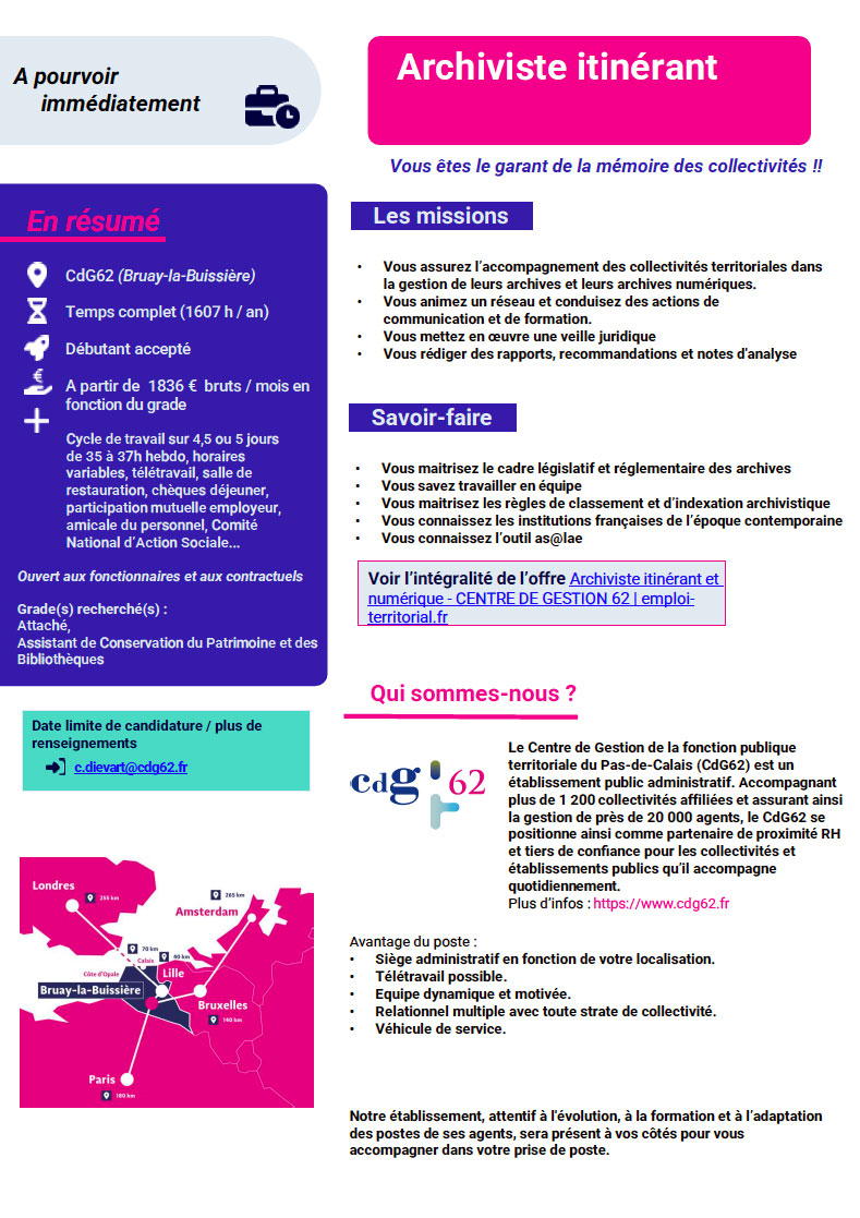 Offre d'emploi - Archiviste itinérant