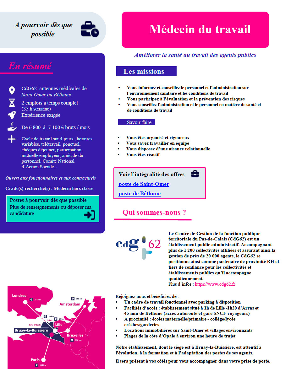 Offre d'emploi - Médecin en santé au travail