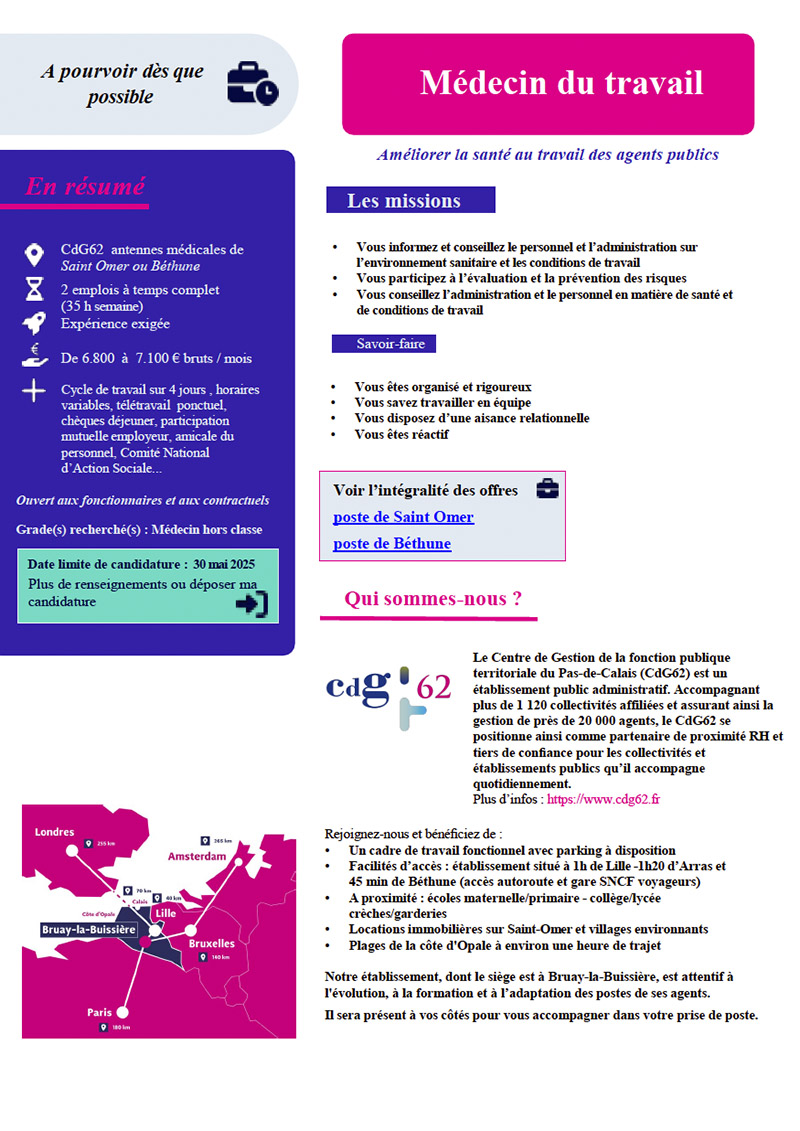 Offre d'emploi - Médecin en santé au travail